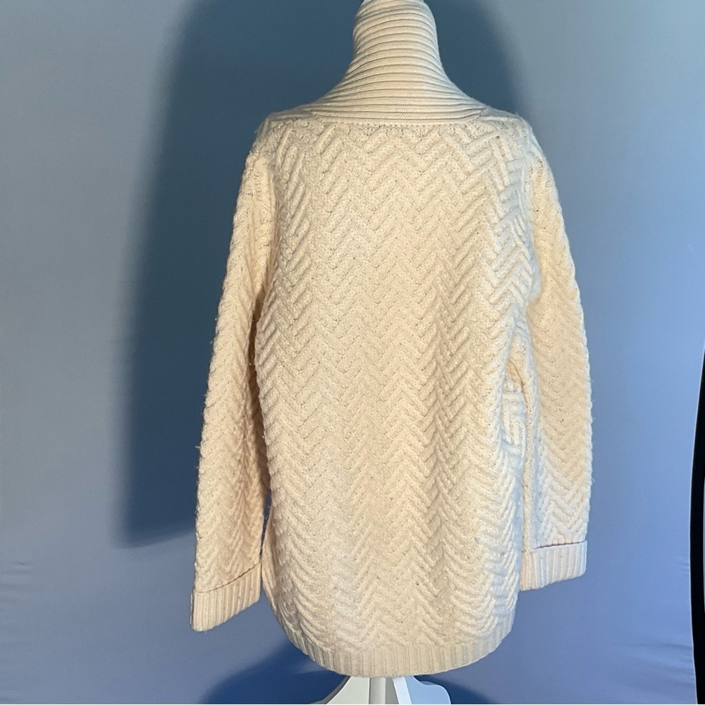 Nordic Design 100% Wool Shawl Collar Cardigan Cream Chunky Knit L - Picture 8 of 14